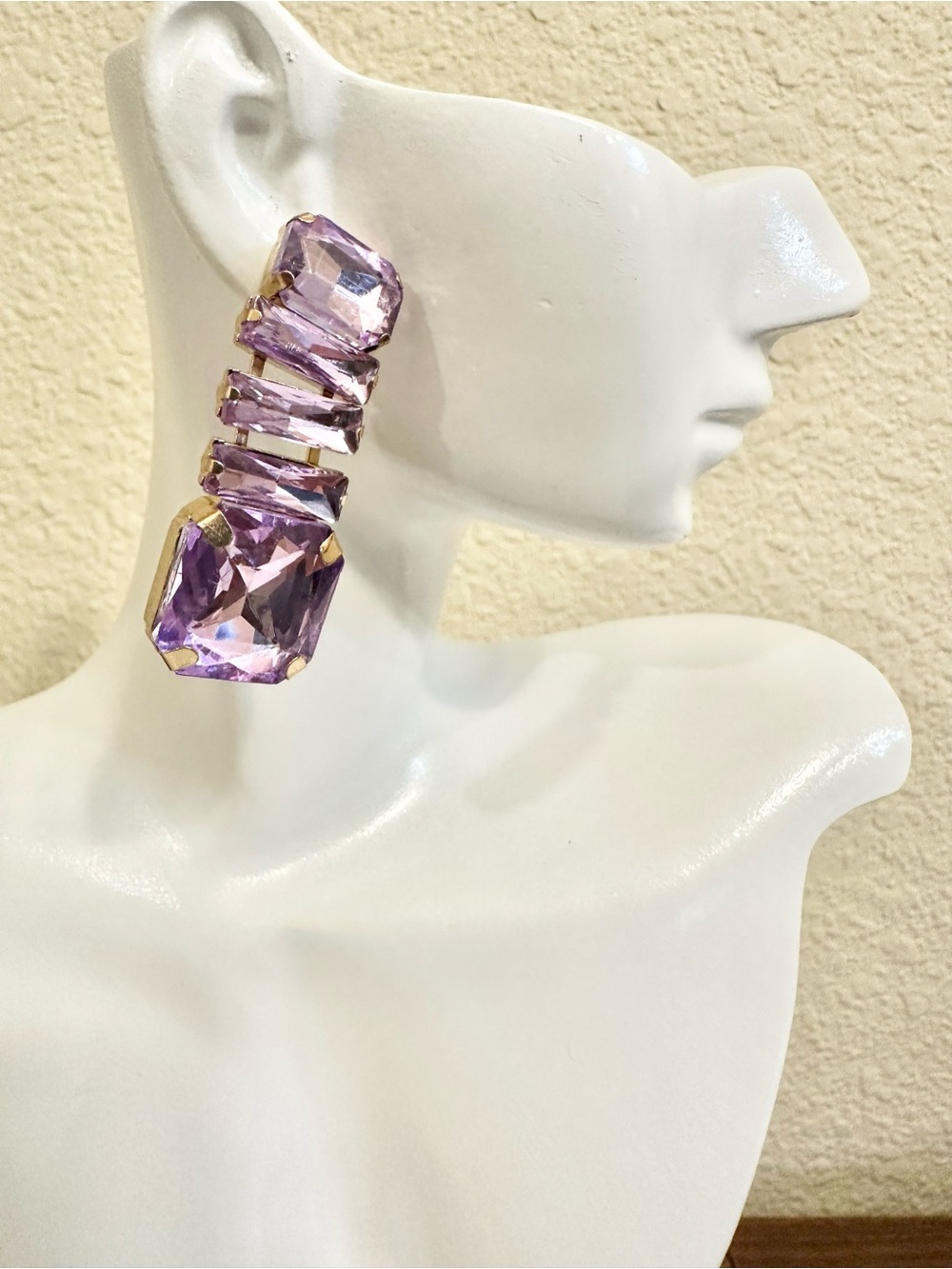 Gold-Tone Lavender Crystal Cascade Drop Earrings
